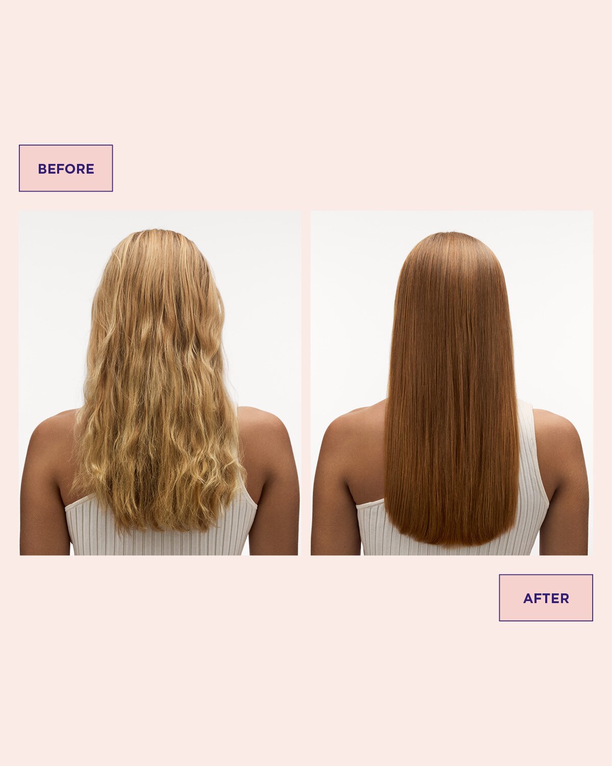 Hair before and after using Colour Refresh Honey Blonde for sandy blonde tones in the hair