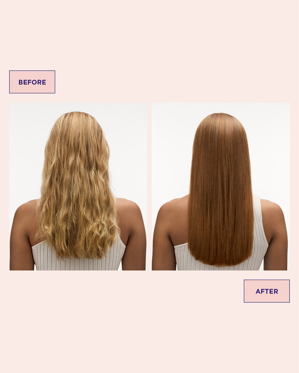 Hair before and after using Colour Refresh Honey Blonde for sandy blonde tones in the hair